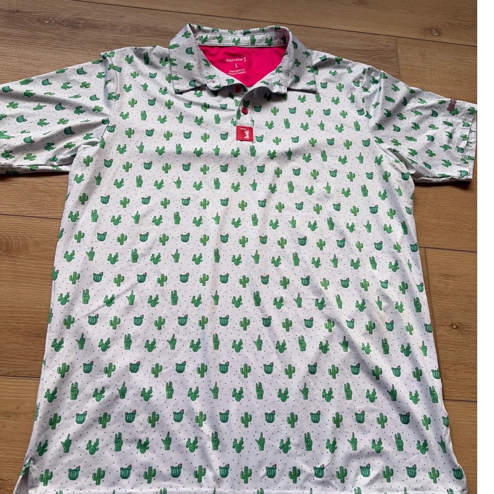 Bogey Bros Mens Cactus Print Golf Polo Shirt Size Large L funny